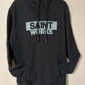 Saint Works Black heavyweight logo Hoodie with red lining for Men XL